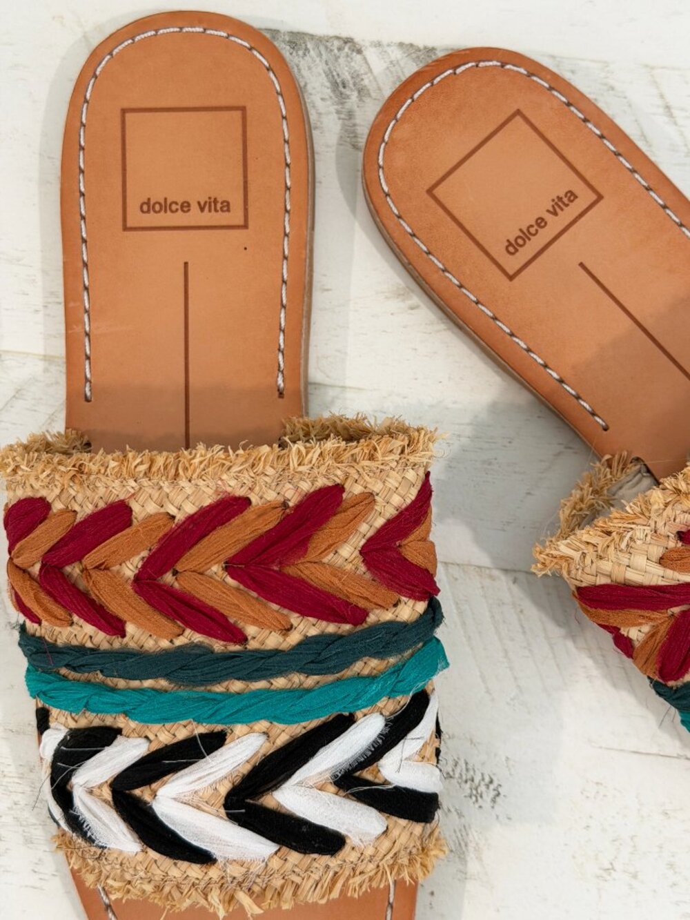 Dolce Vita Boho Raffia Slide Sandals Size 7. Woven Embroidered. Worn Once - Picture 3 of 11